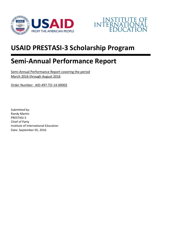 USAID PRESTASI-3 Scholarship Program Semi-Annual Performance Report