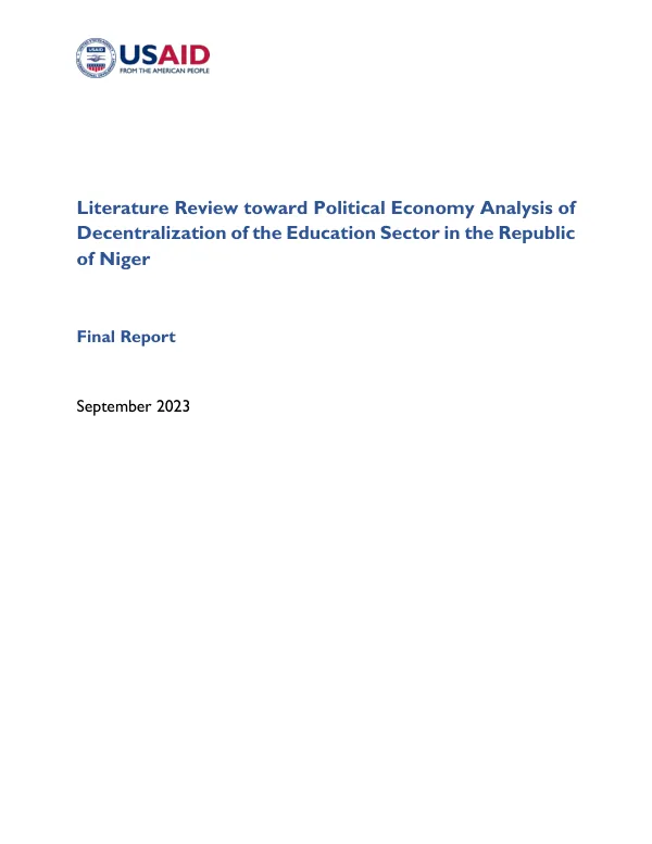 Literature Review toward Political Economy Analysis of Decentralization of the Education Sector in the Republic of Niger