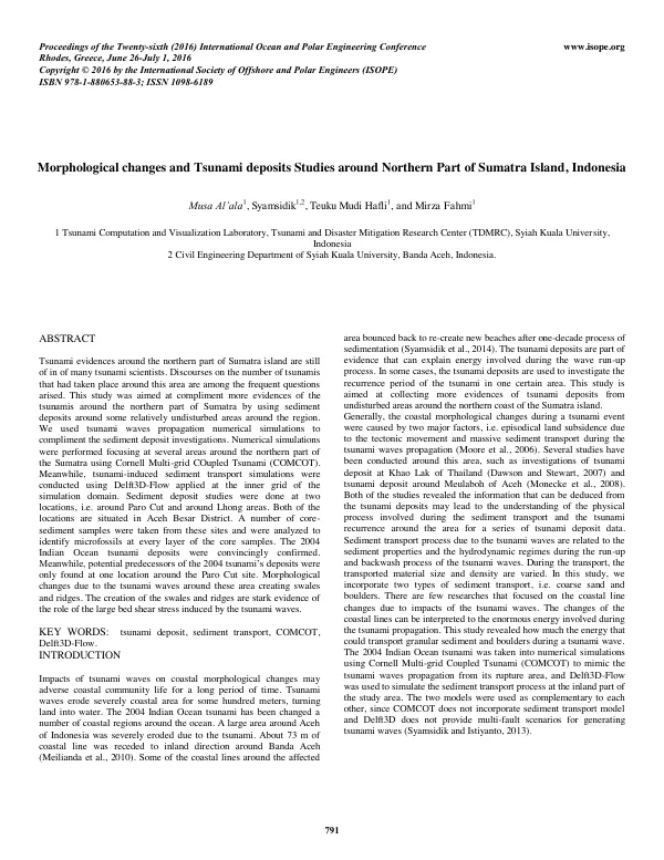 Morphological changes and Tsunami deposits Studies around Northern Part of Sumatra Island, Indonesia