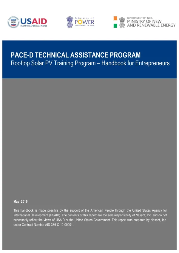 Rooftop Solar PV Training Program – Handbook for Entrepreneurs
