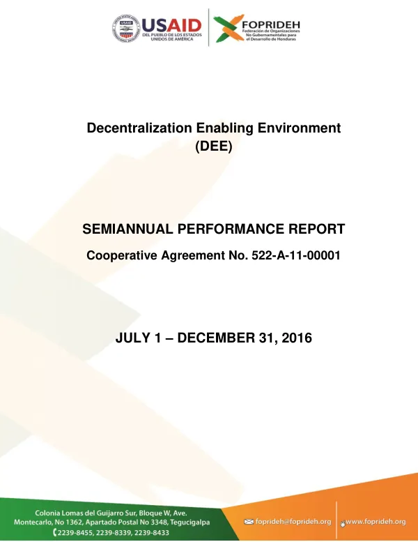 Decentralization Enabling Environment Program (DEE) Semi-Annual Report July – December 2016