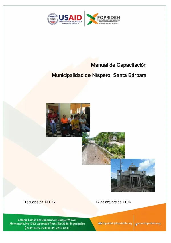 Propuesta Para Elaboración De 12 Manuales Sobre La Ley De Carrera Administrativa Municipal En 6 Municipios De La Mancomunidad Munasbar En El Depto. De Santa Bárbara