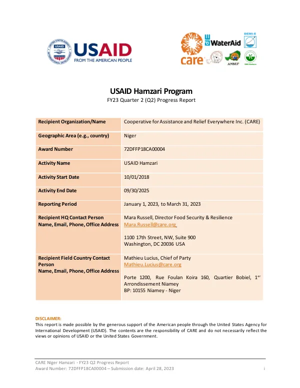 CARE Niger Hamzari - FY23 Q2 Progress Report