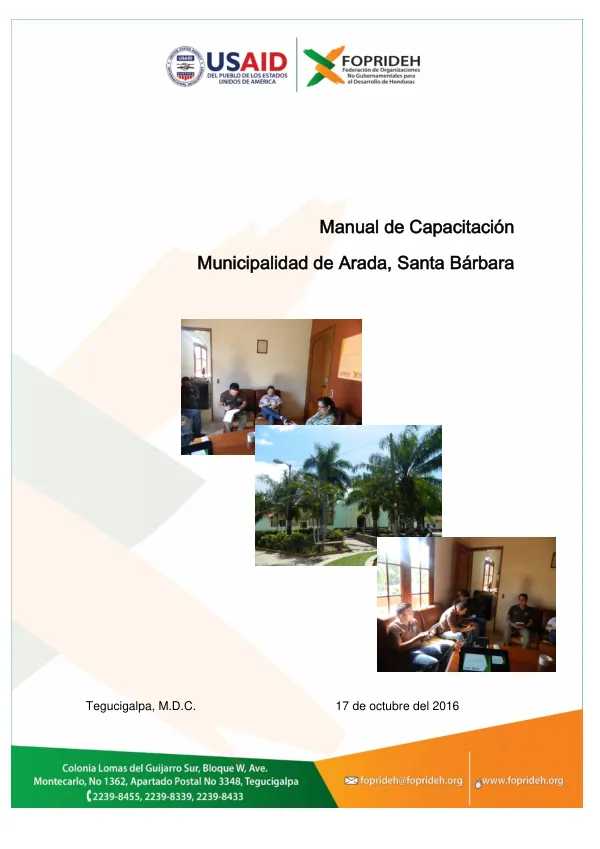 Propuesta Para Elaboración De 12 Manuales Sobre La Ley De Carrera Administrativa Municipal En 6 Municipios De La Mancomunidad Munasbar En El Depto. De Santa Bárbara