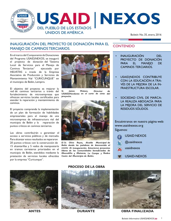 Boletín Informativo USAID|NEXOS No. 35, enero 2016