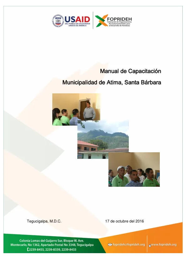 Propuesta Para Elaborar 12 Manuales Sobre La Ley De Carrera Administrativa Municipal En 12 Municipios De La Mancomunidad Munasbar En El Depto. De Santa Bárbara