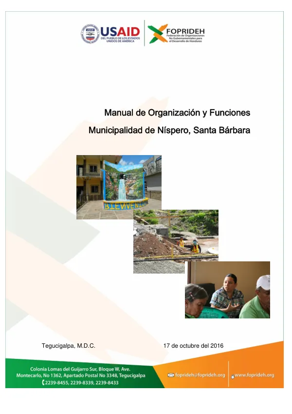 Manual de Organización y Funciones de la Municipalidad de Níspero, Departamento de Santa Bárbara. Año 2016