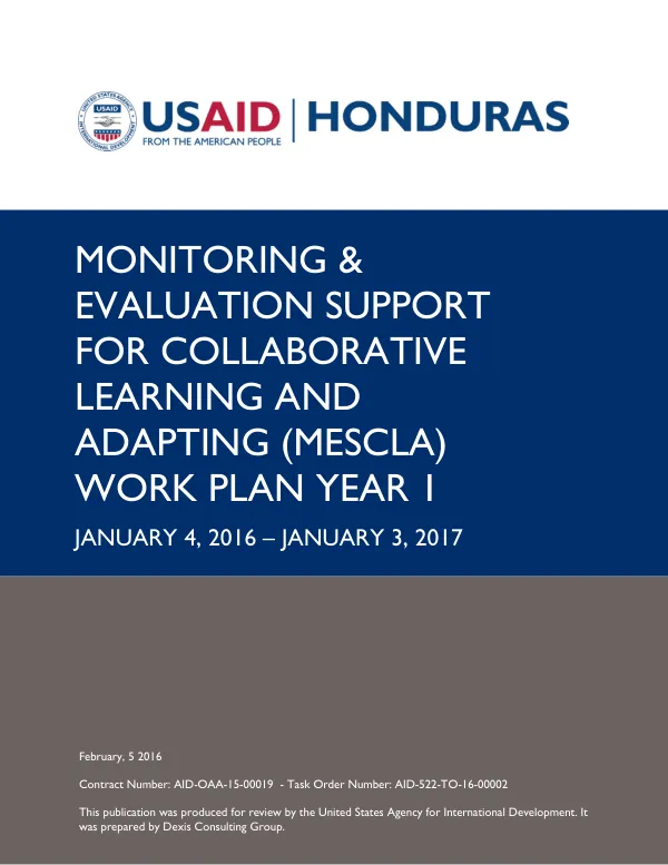 Monitoring & Evaluation Support for Collaborative Learning and Adapting (MESCLA) Work Plan Year 1