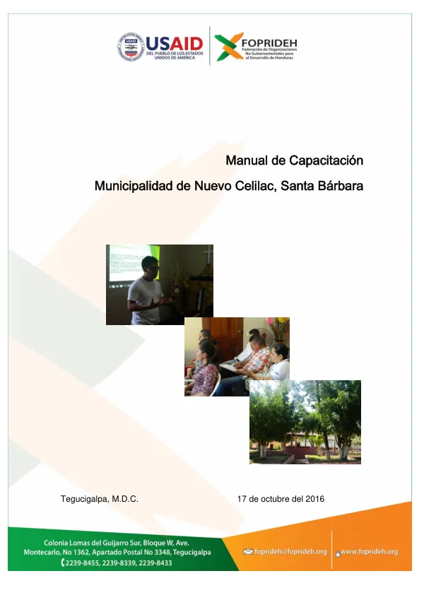 Propuesta Para Elaboración De 12 Manuales Sobre La Ley De Carrera Administrativa Municipal En 6 Municipios De La Mancomunidad Munasbar En El Depto. De Santa Bárbara