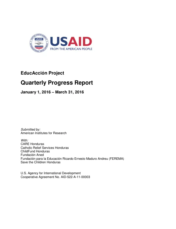 Quarterly Progress Report January 1, 2016 – March 31, 2016