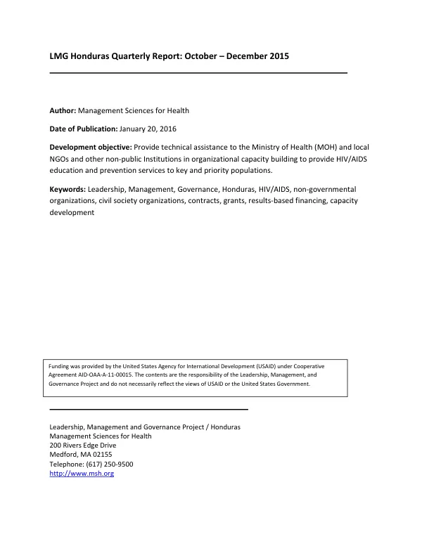 LMG Honduras Quarterly Report: October – December 2015