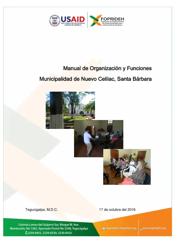 Manual de Organización y Funciones de la Municipalidad de Nuevo Celilac, Departamento de Santa Bárbara. Año 2016