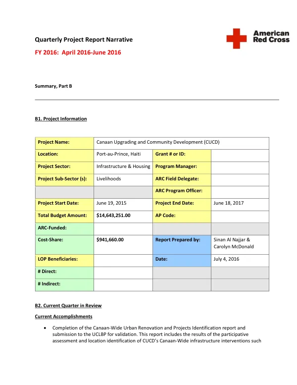Quarterly Project Report Narrative FY 2016: April 2016-June 2016