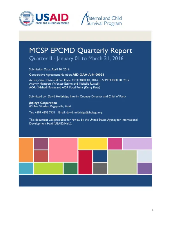 MCSP EPCMD Quarterly Report Quarter II - January 01 to March 31, 2016