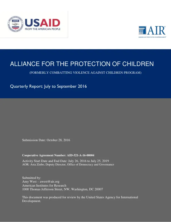 Quarterly Report: July to September 2016