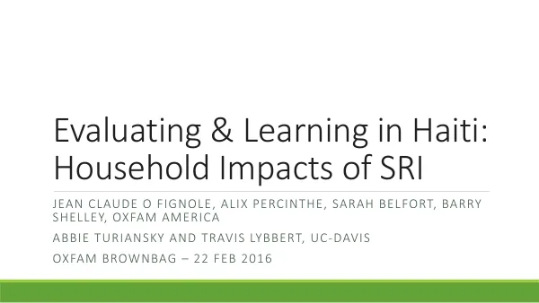 Evaluating & Learning in Haiti: Household Impacts of SRI