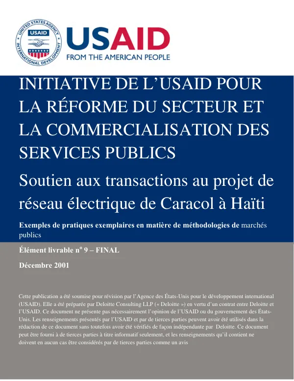 Initiative de l'USAID pour la réforme du secteur et la commercialisation des services publics