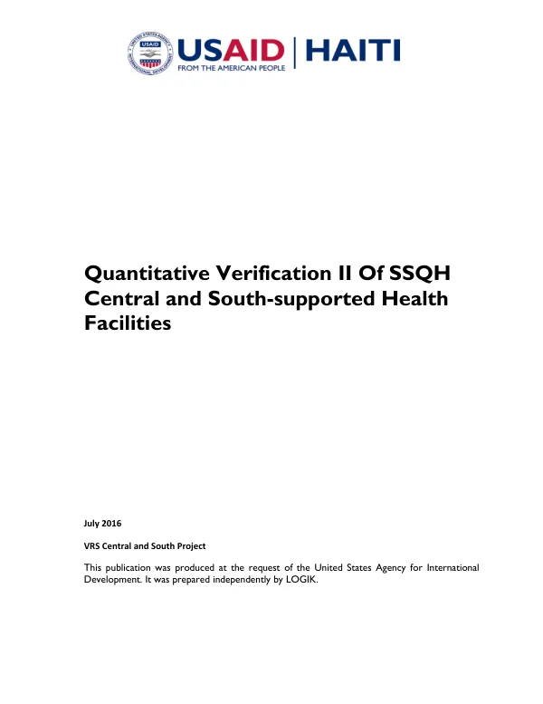 Quantitative Verification II Of SSQH Central and South-supported Health Facilities