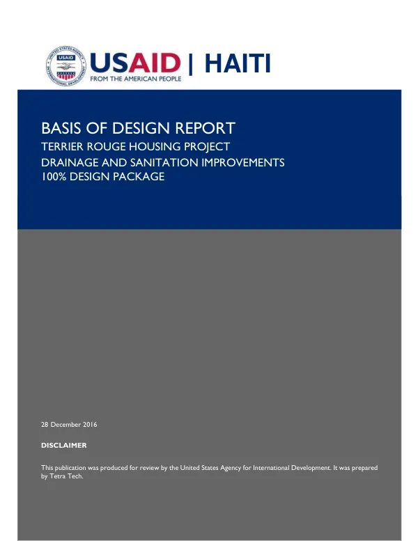 Basis of Design Report for Terrier Rouge Housing Project, Drainage and Sanitation Improvements
