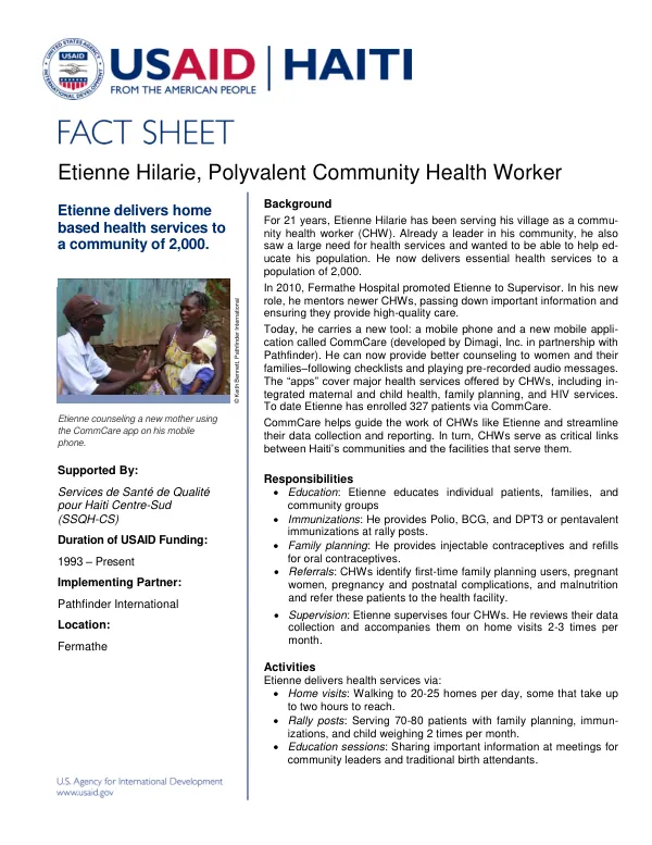 Overview of Community Health Worker Etienne Hilarie in Haiti