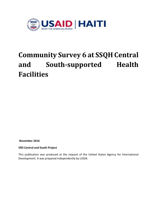 Community Survey 6 at SSQH Central and South-supported Health Facilities