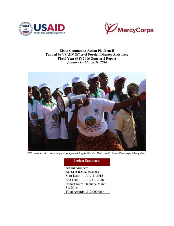 Ebola Community Action Platform II FY16 Q2 Quarterly Report January-March 2016