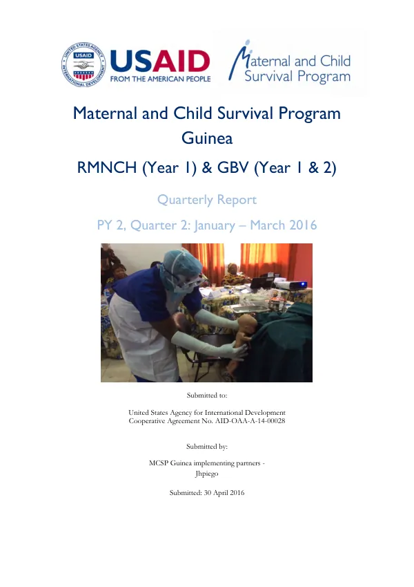 MCSP Guinea RMNCH/GBV FY16 Quarter 2 Report (January-March 2016)