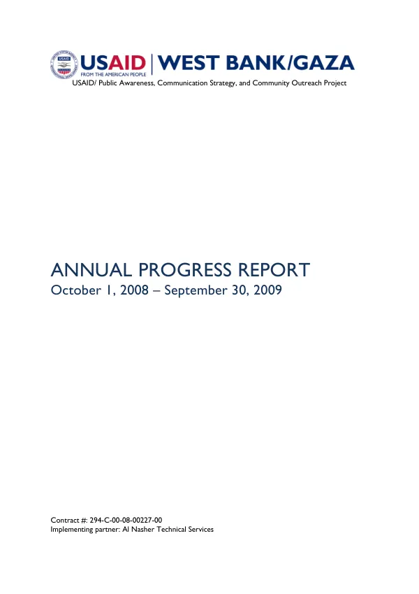 Public awareness, communication strategy, and community outreach project : annual progress report : October 1, 2008-September 30, 2009