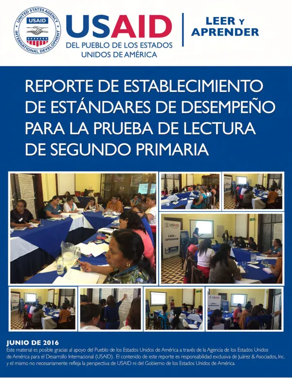 Taller para el establecimiento de estándares de desempeño para la prueba de lectura para segundo grado de primaria