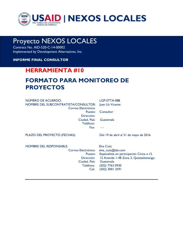 HERRAMIENTA #10 FORMATO PARA MONITOREO DE PROYECTOS