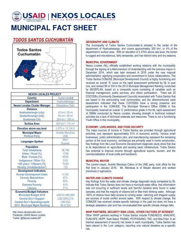 Nexos Locales Project: Todos Santos Cuchumatán Municipality Fact Sheet