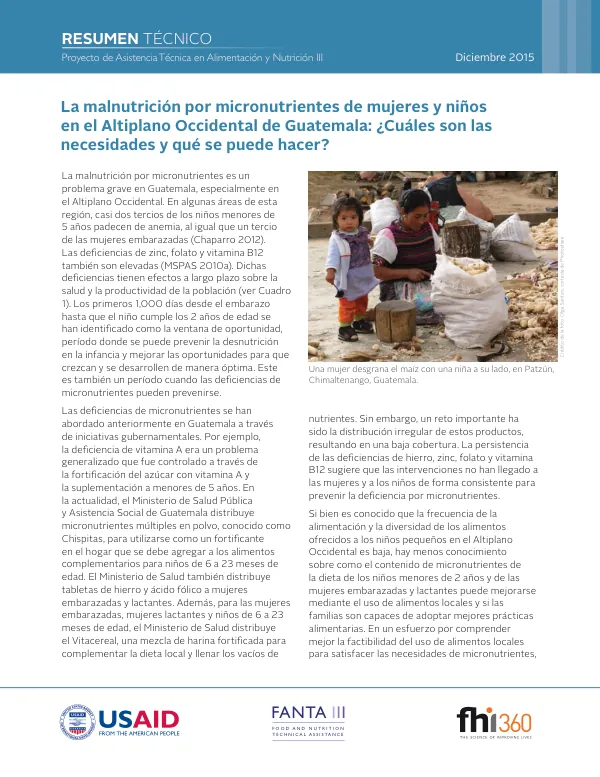 La malnutrición por micronutrientes de mujeres y niños en el Altiplano Occidental de Guatemala: ¿Cuáles son las necesidades y qué se puede hacer?