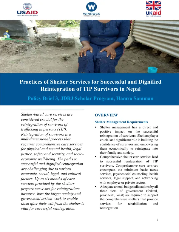 Practices of Shelter Services for Successful and Dignified Reintegration of TIP Survivors in Nepal