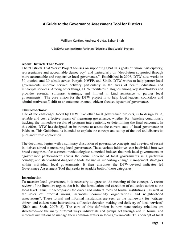 A guide to the governance assessment tool for districts