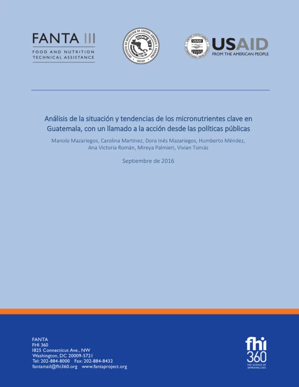 Análisis de la situación y tendencias de los micronutrientes clave en Guatemala, con un llamado a la acción desde las políticas públicas