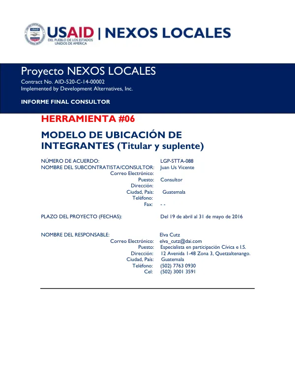 Modelo de Ubicación de Integrantes del Consejo Municipal de Desarrollo (COMUDE)