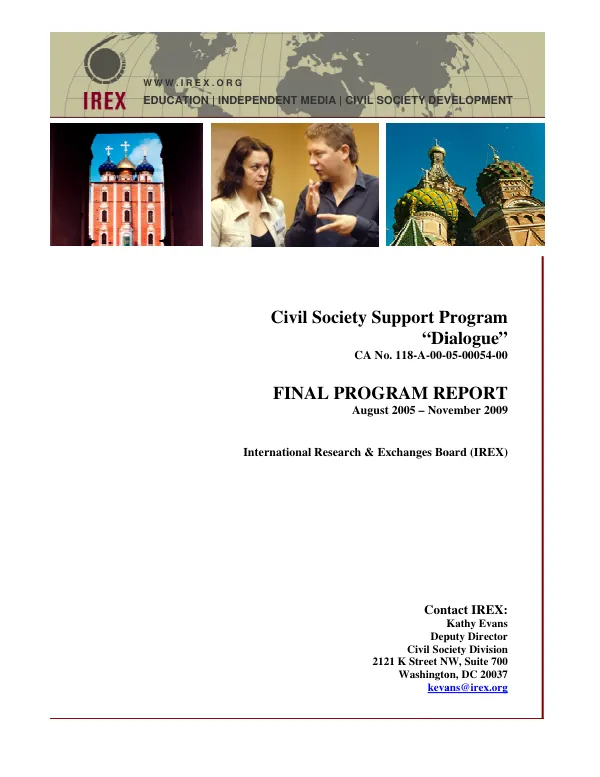 Civil society support program "Dialogue" : final program report, August 2005-November 2009