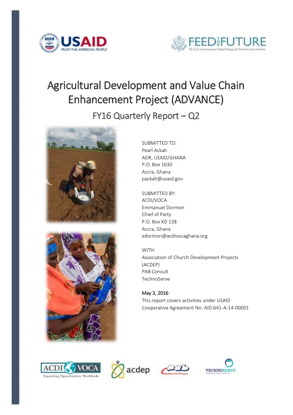 Agricultural Development and Value Chain Enhancement Project (ADVANCE) FY16 Quarterly Report – Q2