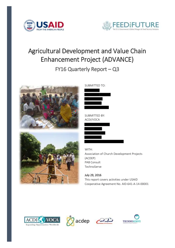 Agricultural Development and Value Chain Enhancement Project (ADVANCE) FY16 Quarterly Report – Q3