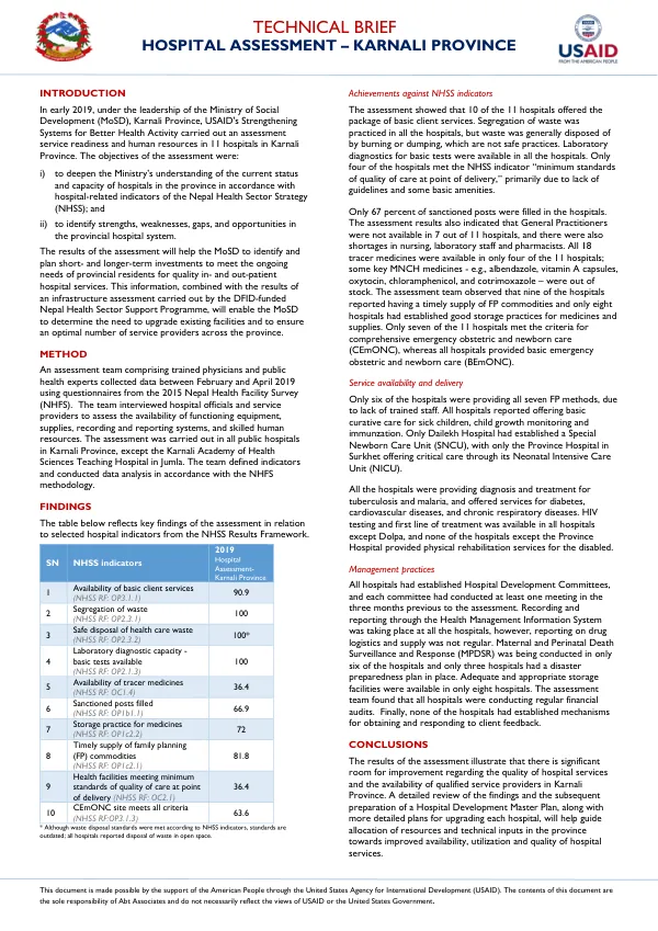 Technical Brief - Hospital Assessment - Karnali Province