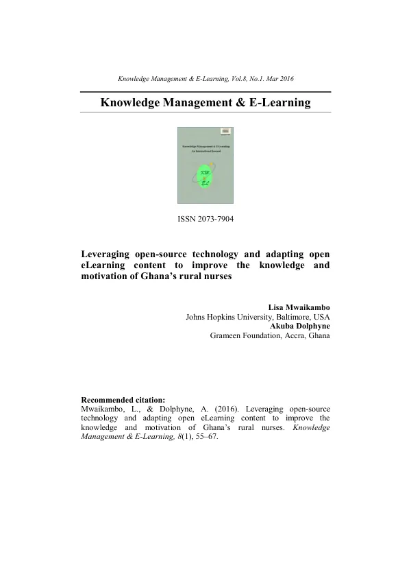Leveraging open-source technology and adapting open eLearning content to improve the knowledge and motivation of Ghana’s rural nurses