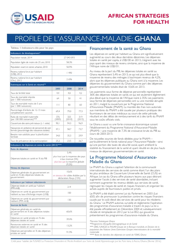 Profile DE L'ASSURANCE-MALADIE: GHANA