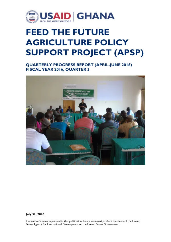 Agriculture Policy Support Project Quarterly Report (April-June 2016)