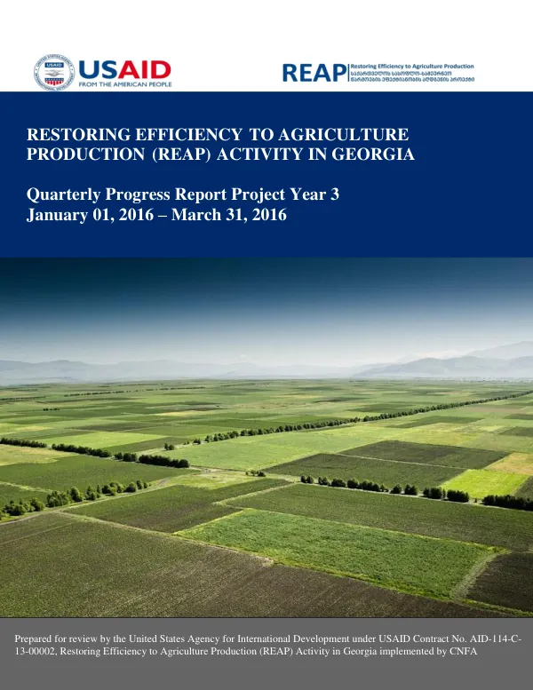 Restoring Efficiency to Agriculture Production (REAP) Quarterly Progress Report