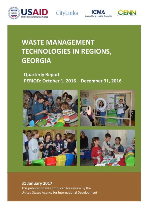 Waste Management Technologies in Regions, Georgia Quarterly Report October 1, 2016 – December 31, 2016
