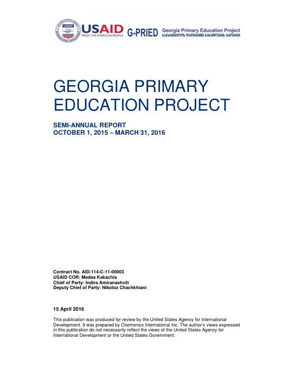 Georgia Primary Education Project Semi-Annual Report: October 2015 - March 2016