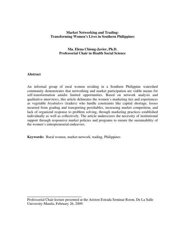 Market networking and trading : transforming women"s lives in Southern Philippines