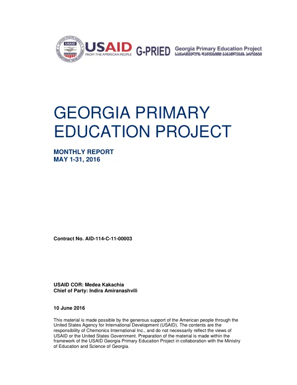 Georgia Primary Education Project Monthly Report May 2016