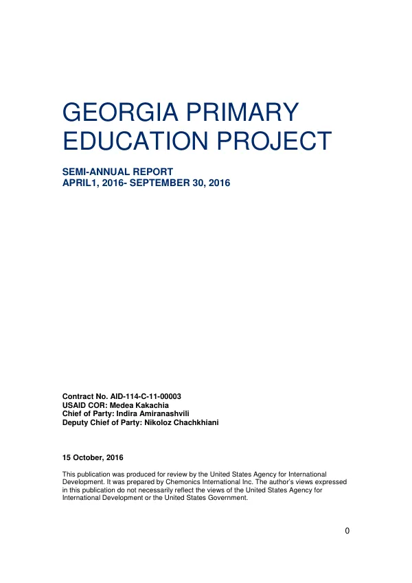 Georgia Primary Education Project Semi-Annual Report April 1, 2016-September 30, 2016