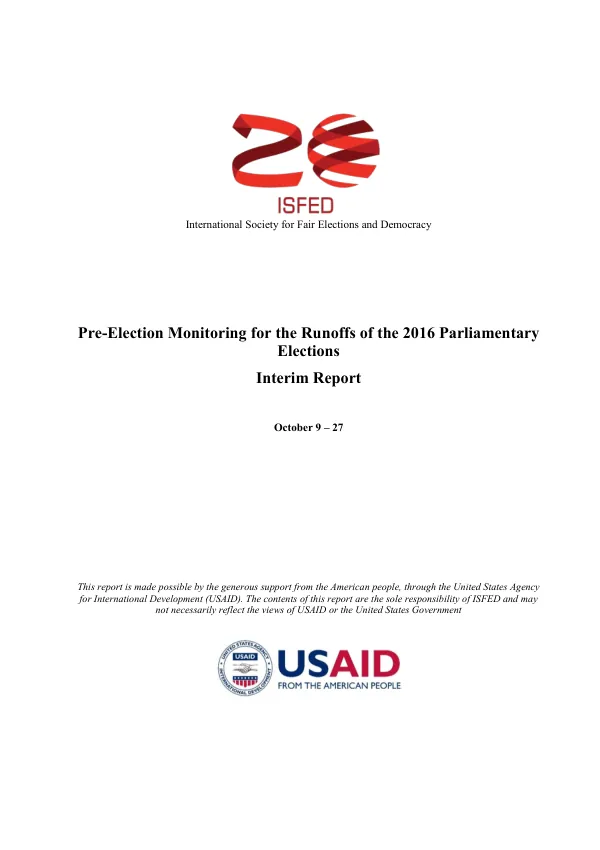 Pre-Election Monitoring for the Runoffs of the 2016 Parliamentary Elections Interim Report